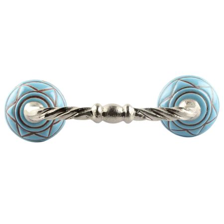 Turquoise With Brown Pattern Etched Ceramic Cut Bridge Handle 